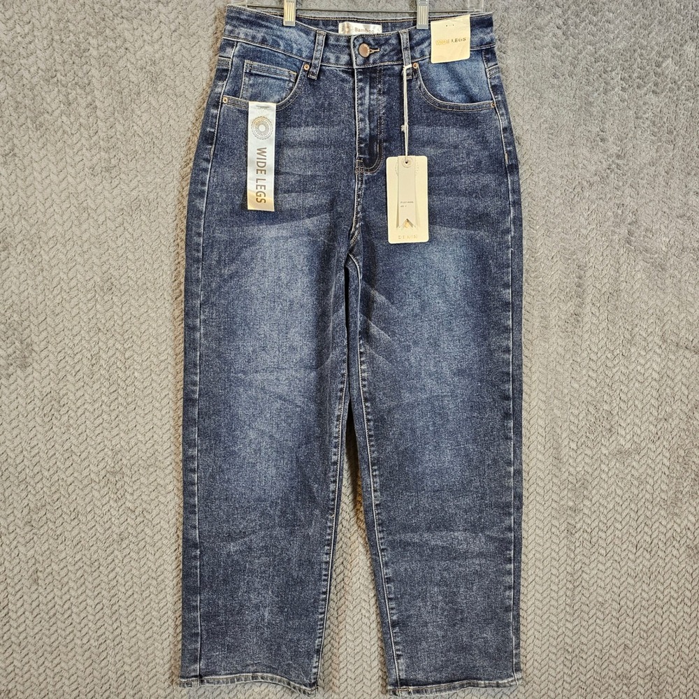 Bamboo‎ Jeans Womens High Rise Wide Leg Medium Wash Stretch Denim Size 9 H8926ML